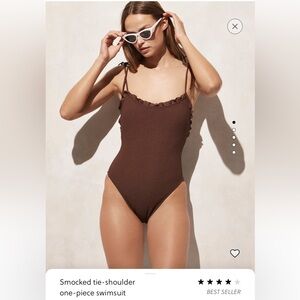J. Crew Smocked tie shoulder one piece swimsuit
